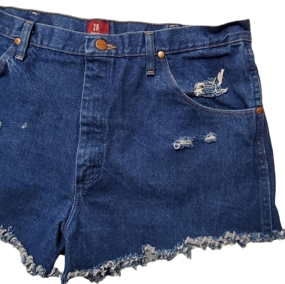 Reworked cut off Wrangler mens jean shorts highrise highwaisted ripped frayed - Picture 8 of 13